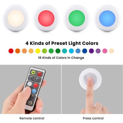 16 Colors 3 Modes 62MM RGB LED Puck Lights Wireless Under Counter Lighting With Remote